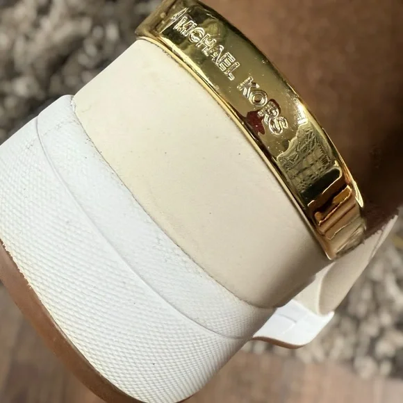 MICHAEL KORS Liv Cream and Brown High-Top Sneakers Size 8 Women - Picture 8 of 15